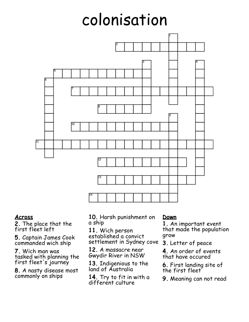 colonisation Crossword