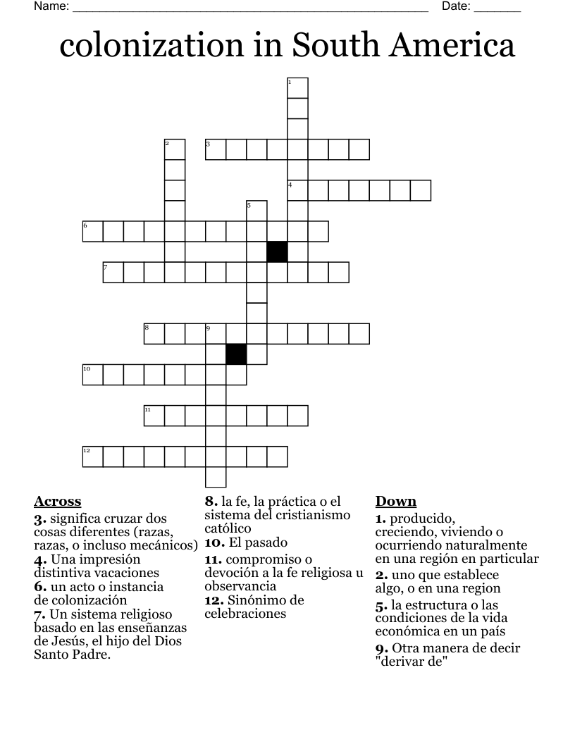 colonization in South America Crossword