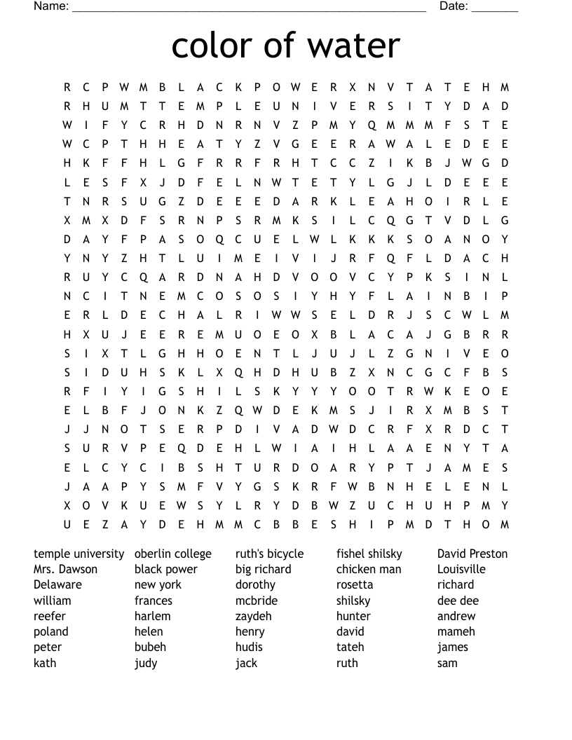 color of water Word Search