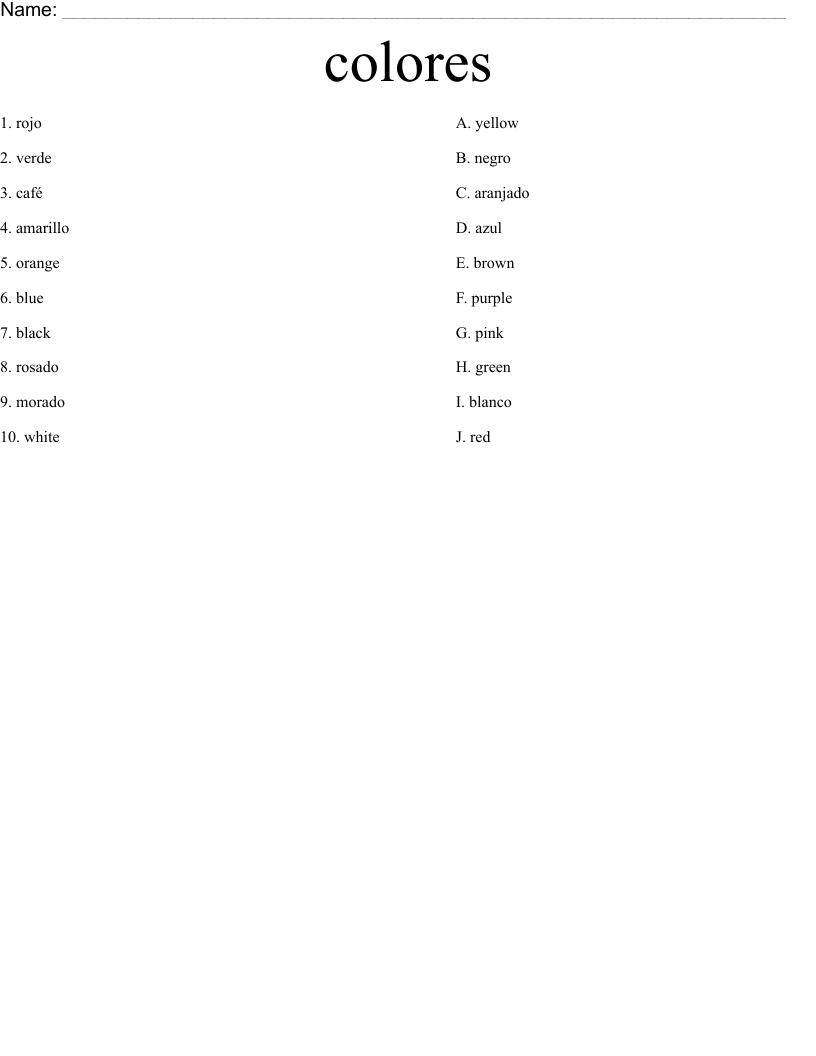 colores Worksheet