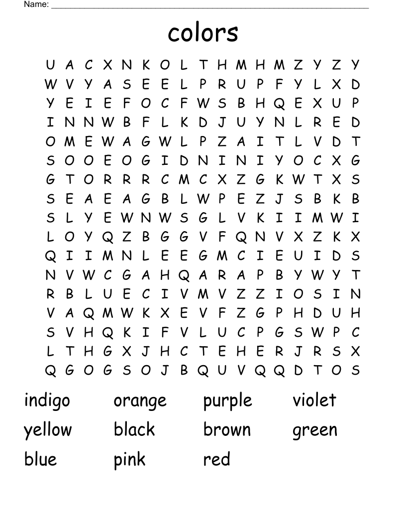colors Word Search