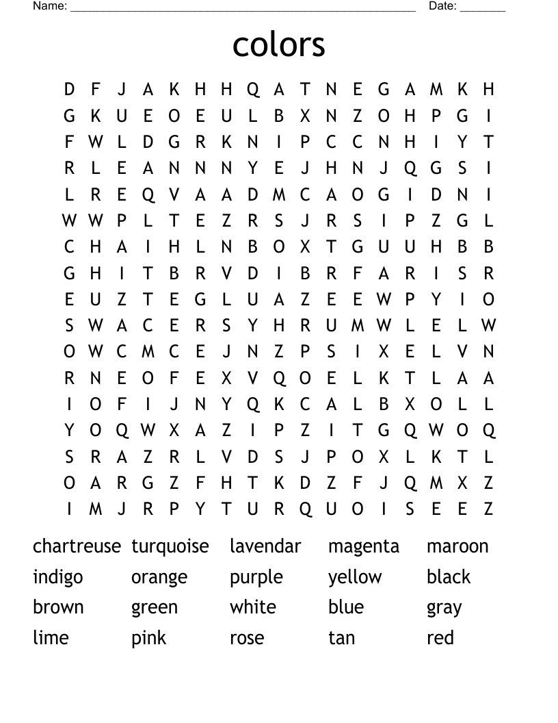 colors Word Search