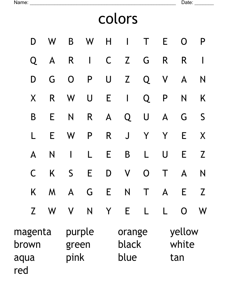 colors Word Search