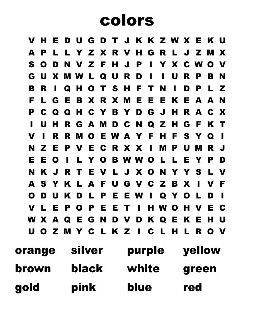 colors Word Search