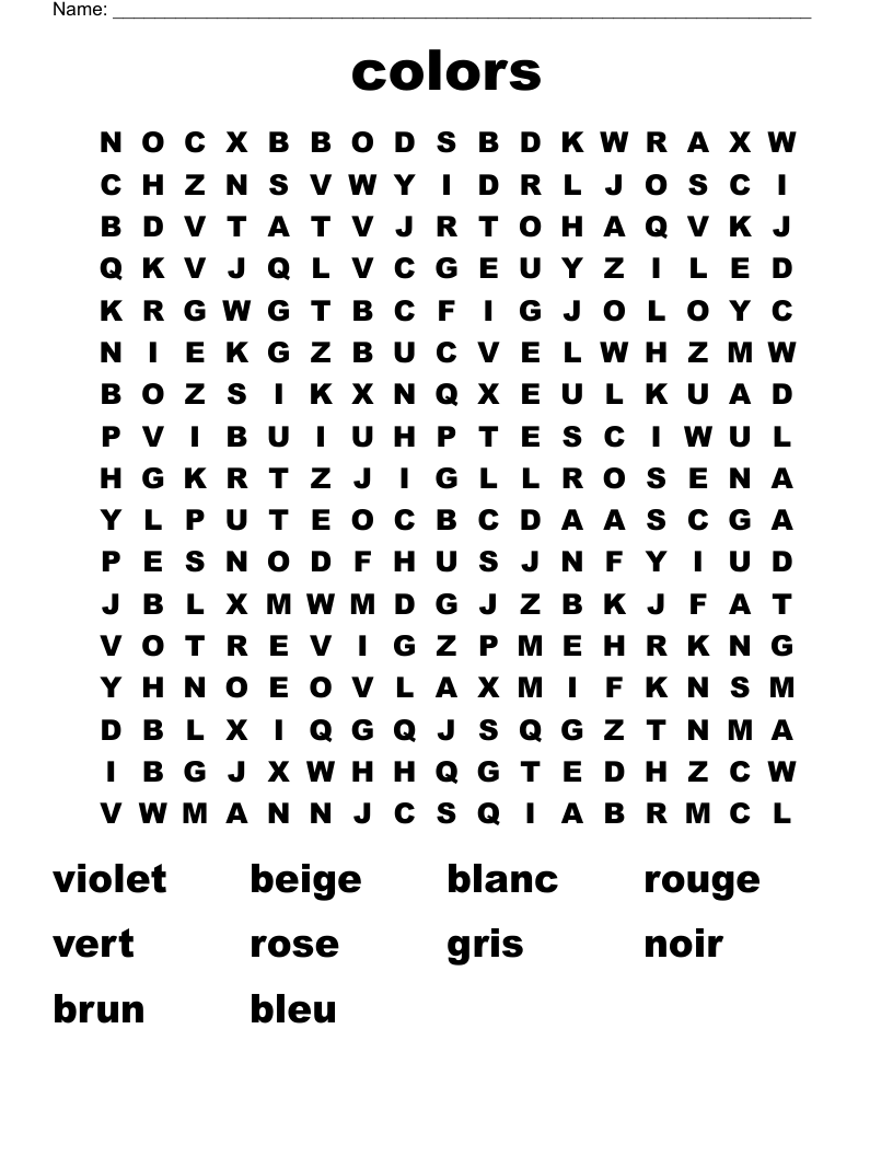 colors Word Search