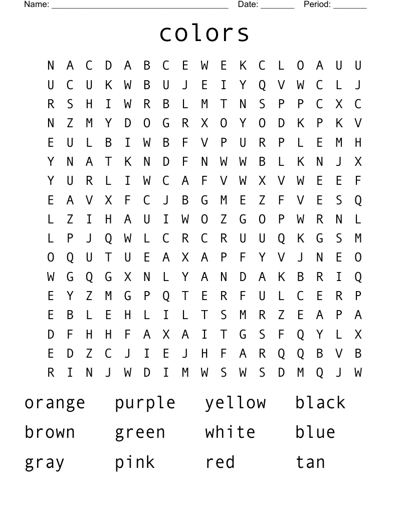 colors Word Search