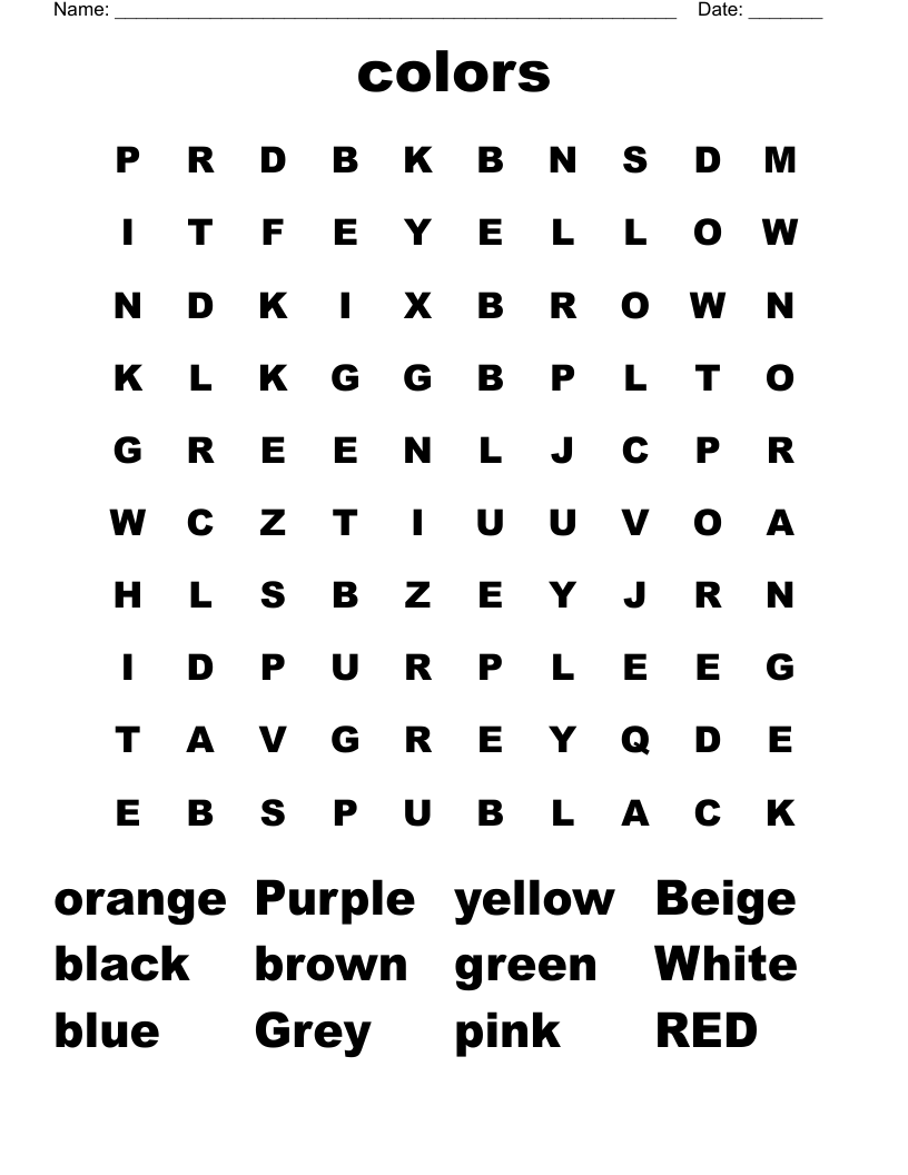 colors Word Search