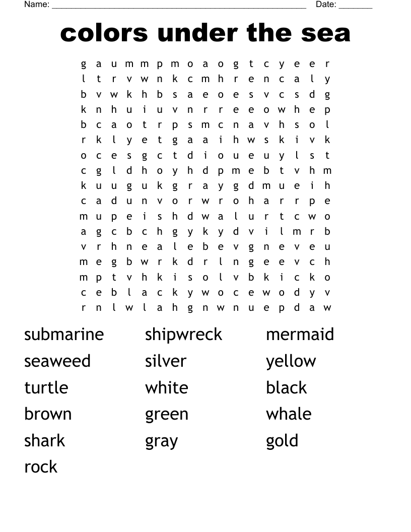 colors under the sea Word Search