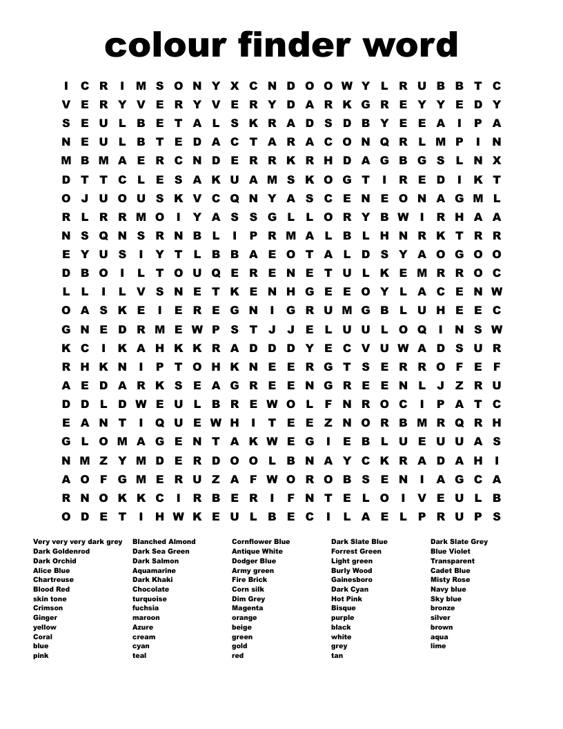 colour finder word Word Search