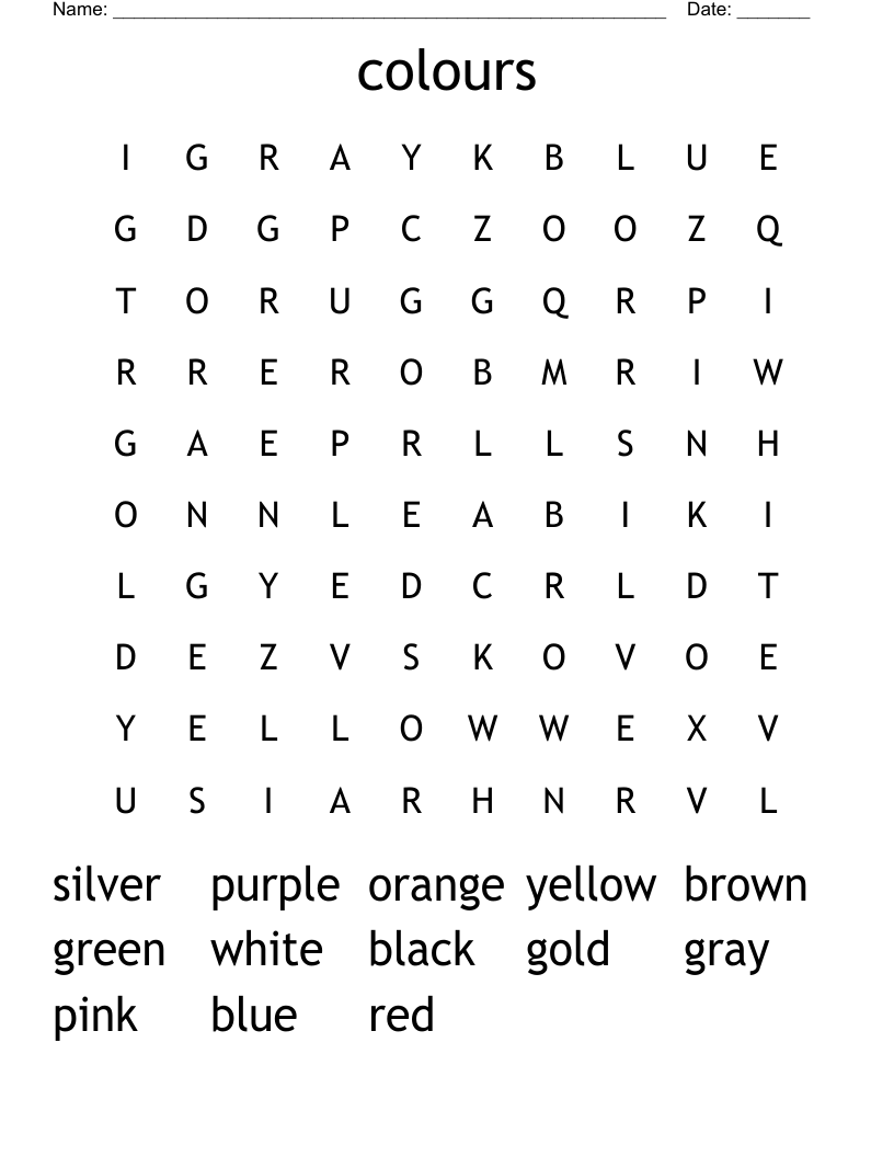 colours Word Search