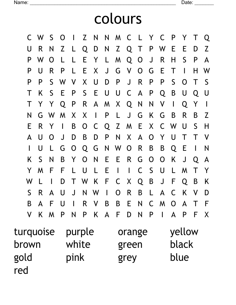 colours Word Search