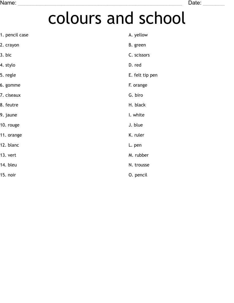 colours and school Worksheet