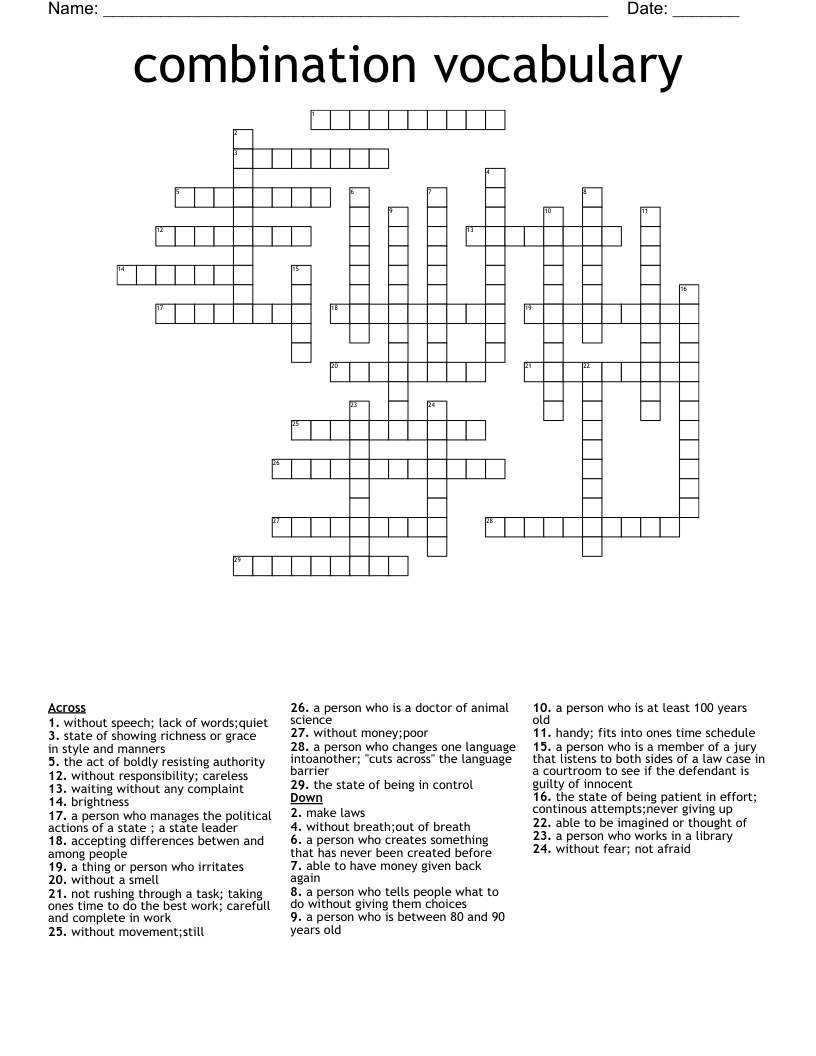 combination vocabulary Crossword
