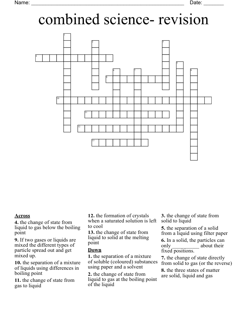 combined science- revision Crossword