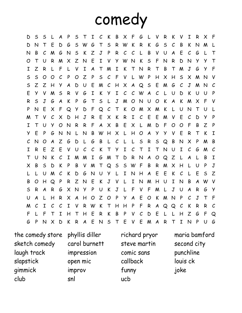 comedy Word Search