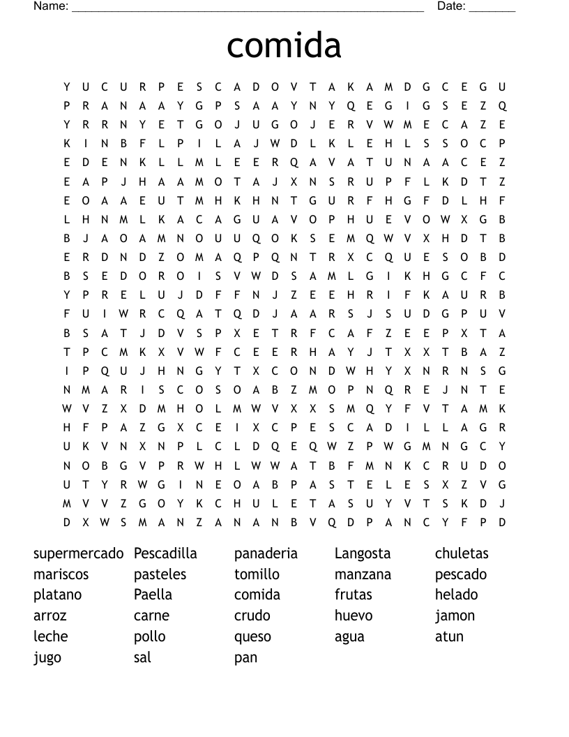 comida Word Search