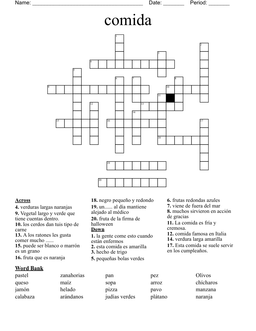 comida Crossword