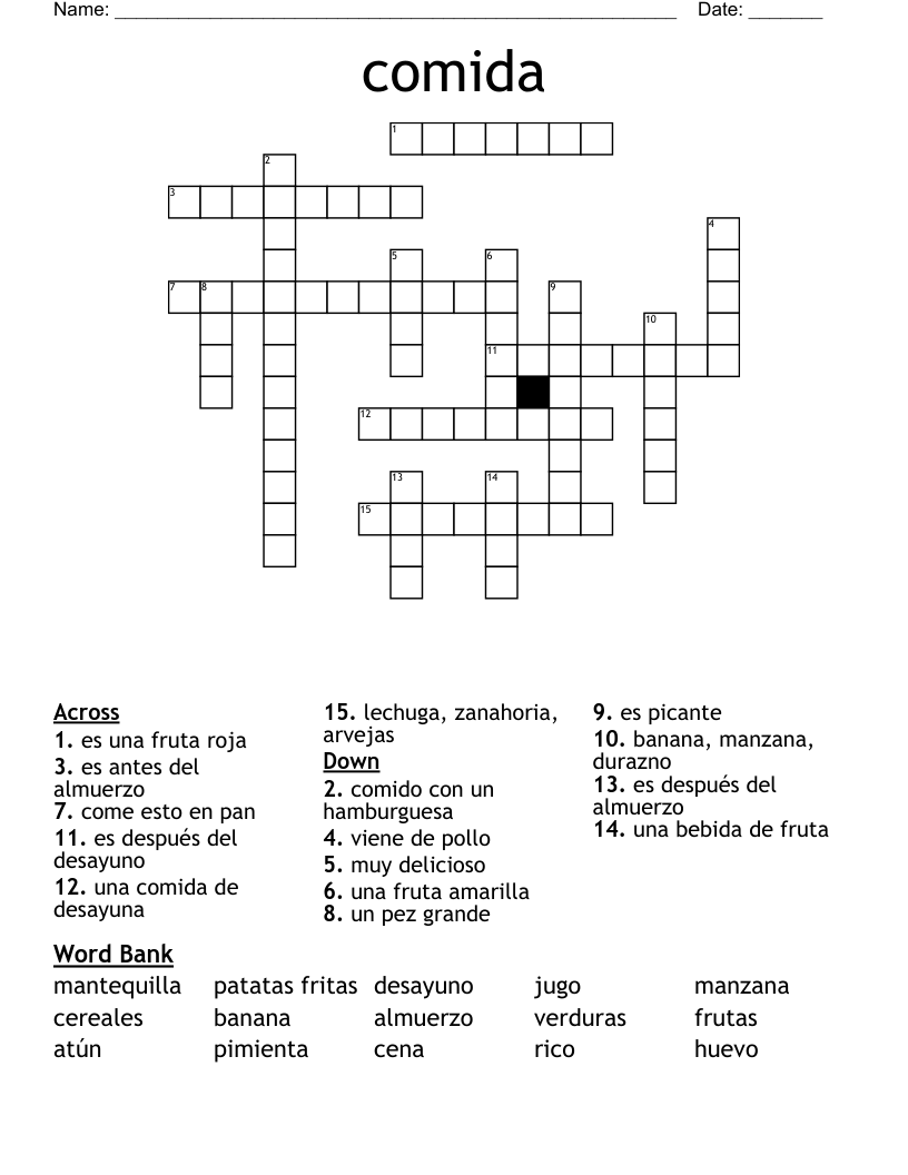 comida Crossword
