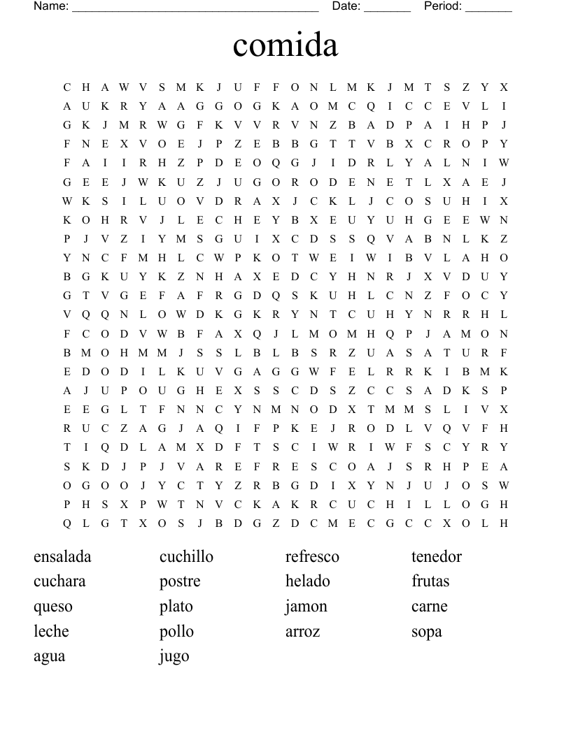 comida Word Search
