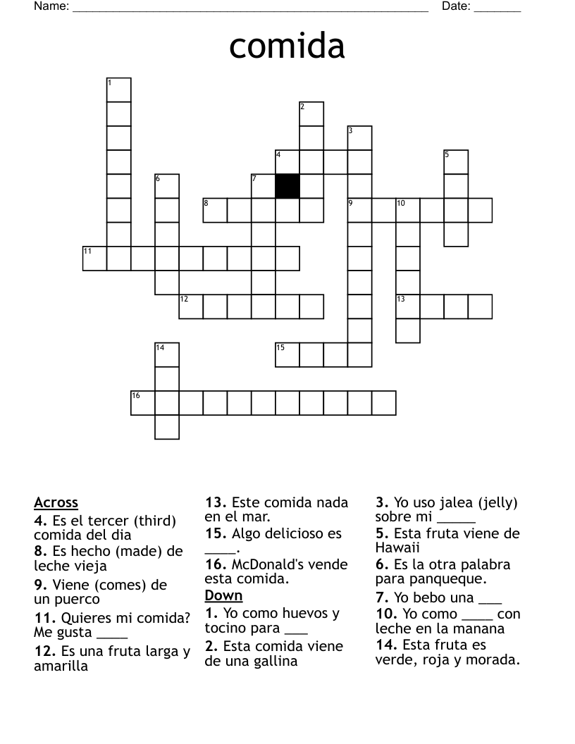 comida Crossword