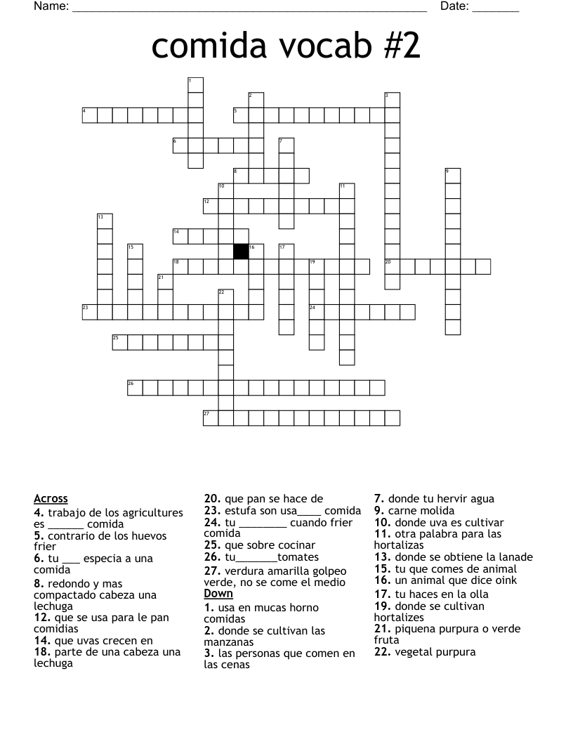 comida vocab #2  Crossword