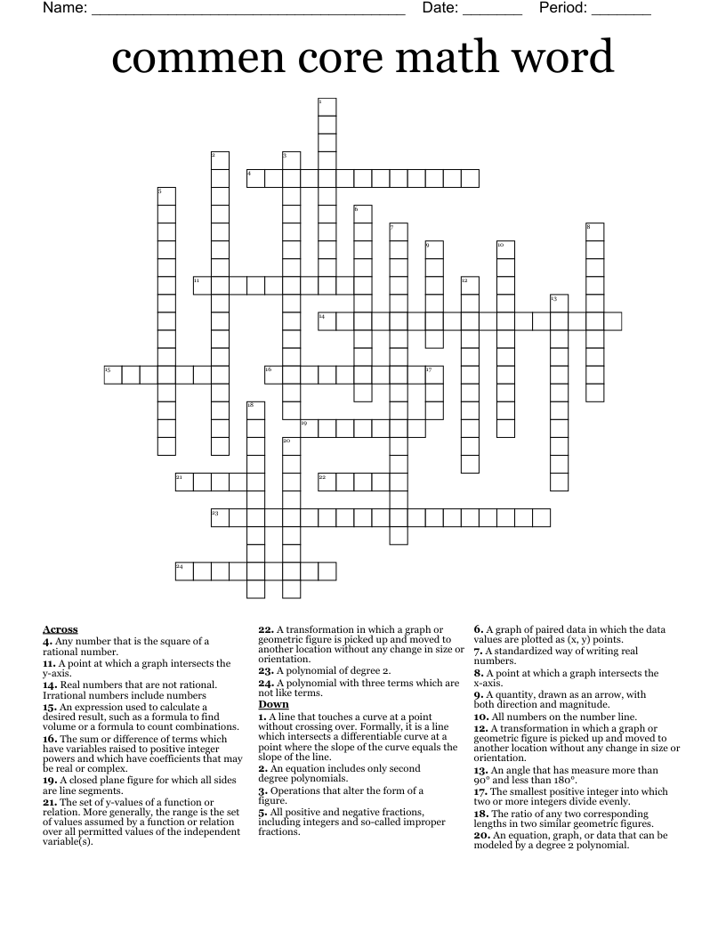commen core math word Crossword