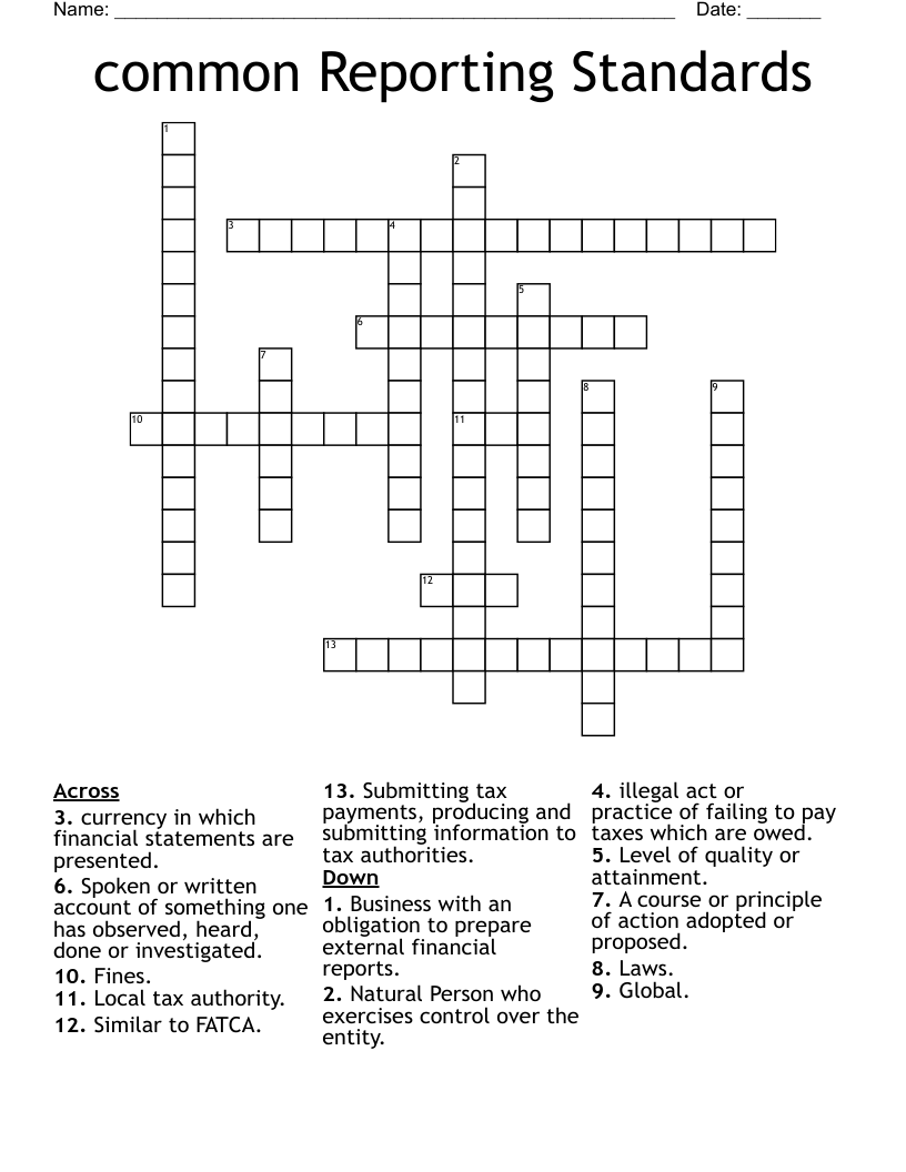 common Reporting Standards Crossword