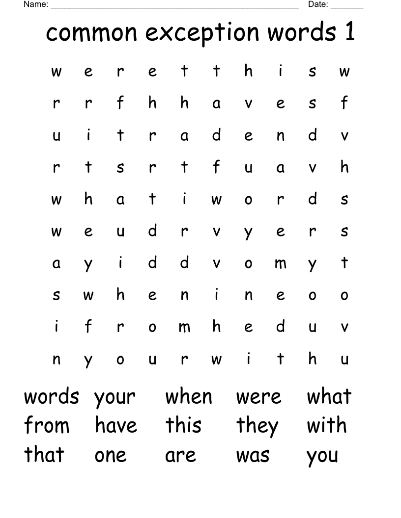 common exception words 1 Word Search