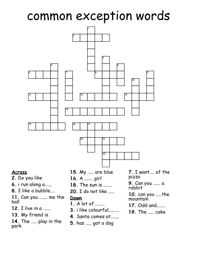 common exception words Crossword