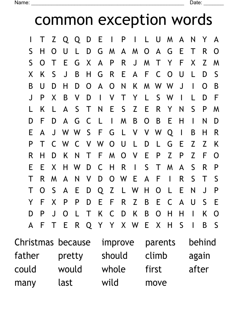 common exception words  Word Search