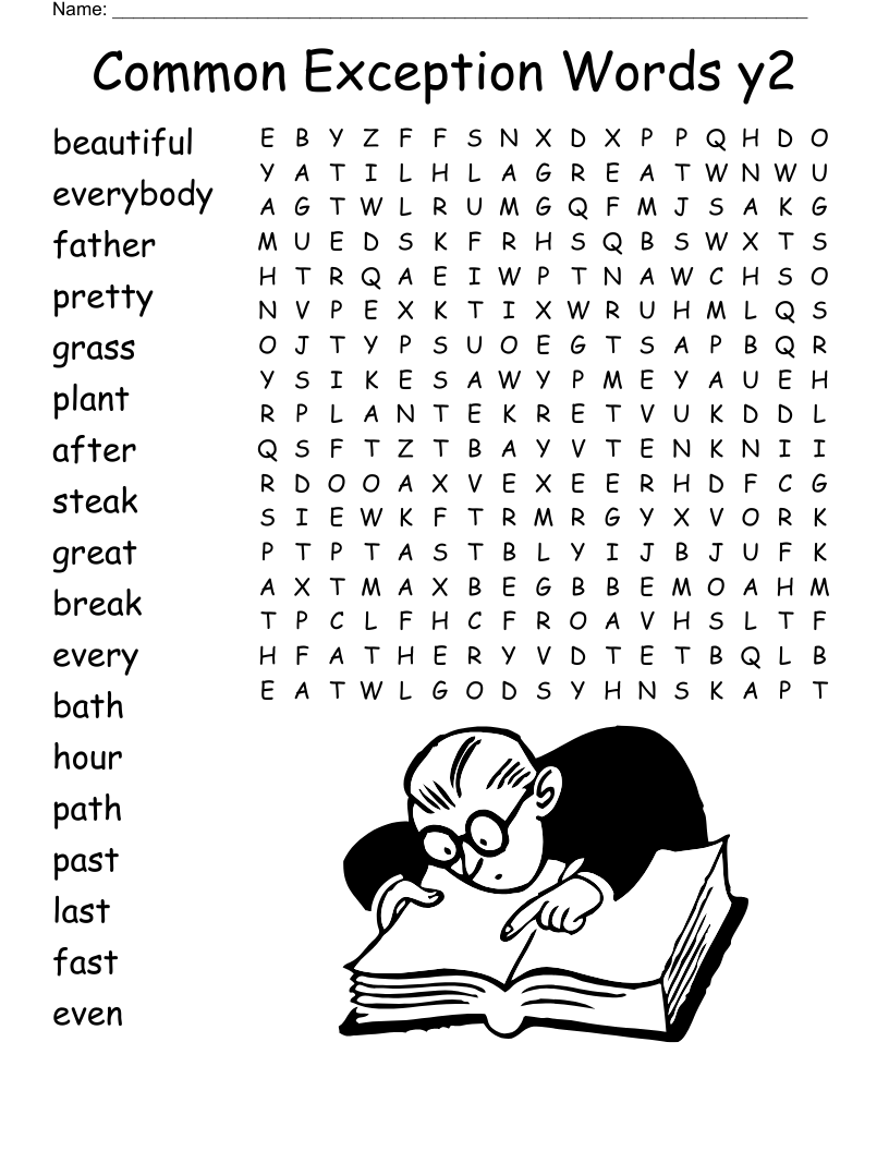 Common Exception Words y2 Word Search