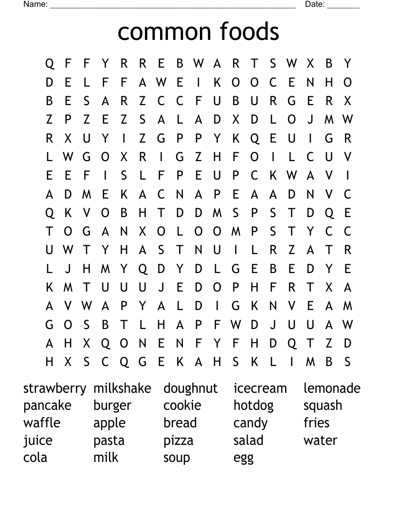 common foods Word Search