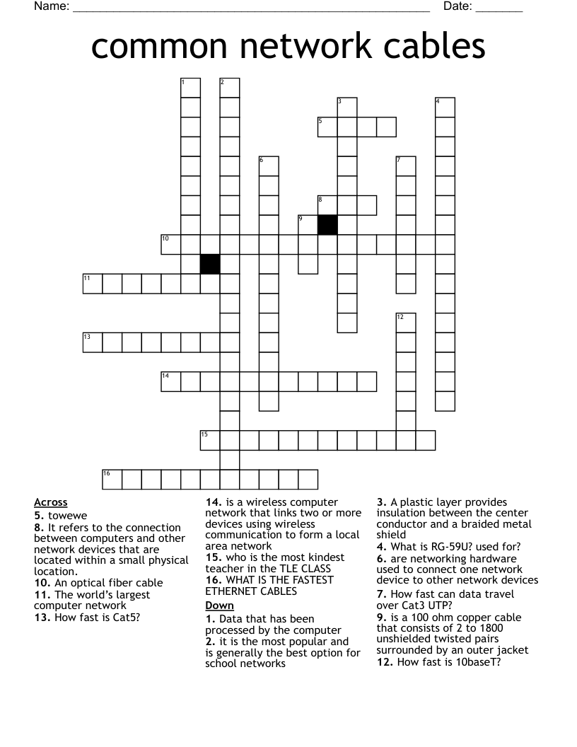 common network cables Crossword
