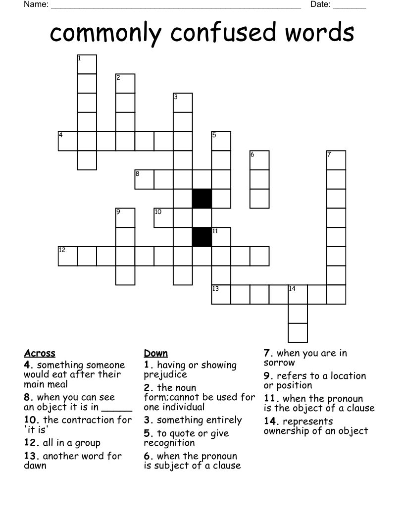 commonly confused words Crossword