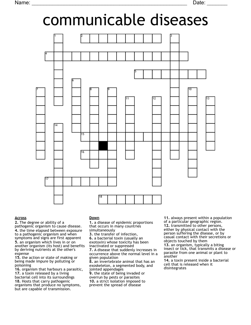 communicable diseases  Crossword