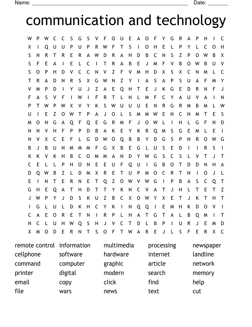 communication and technology Word Search