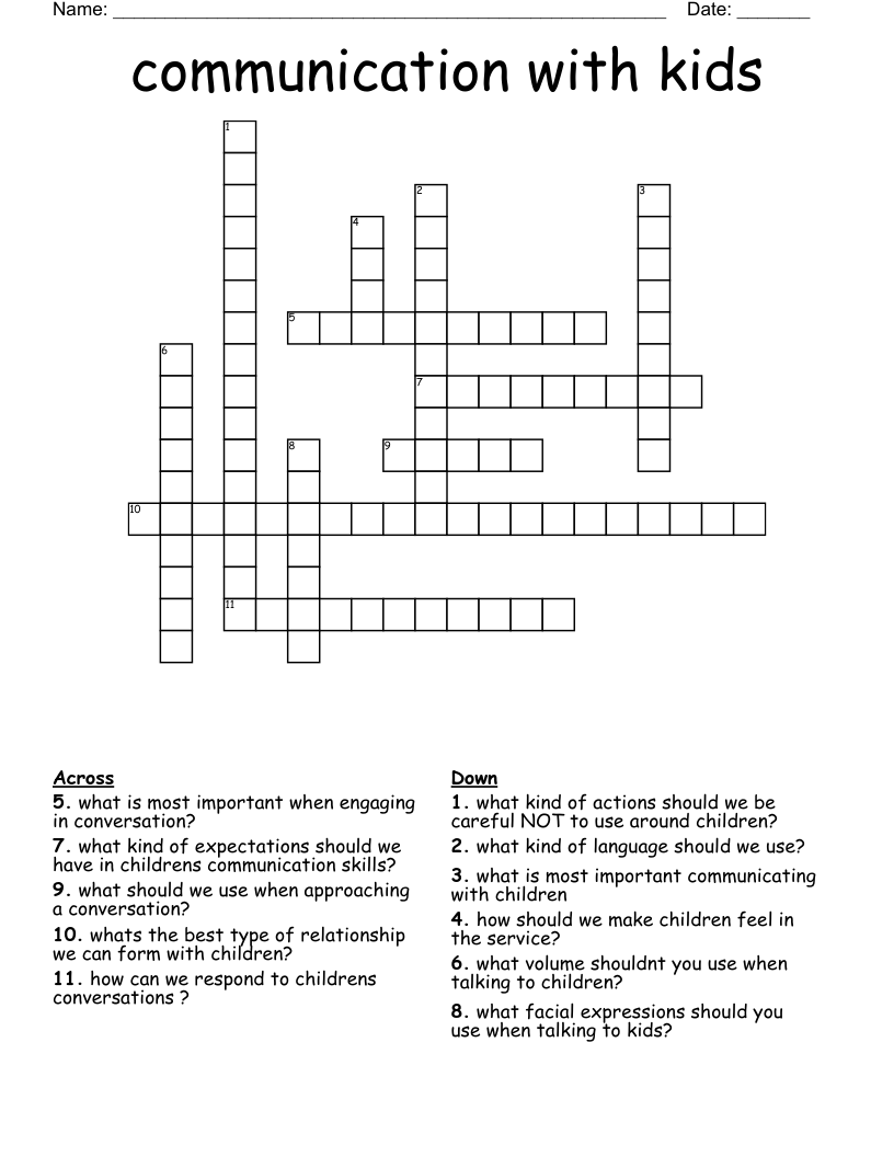 communication with kids  Crossword