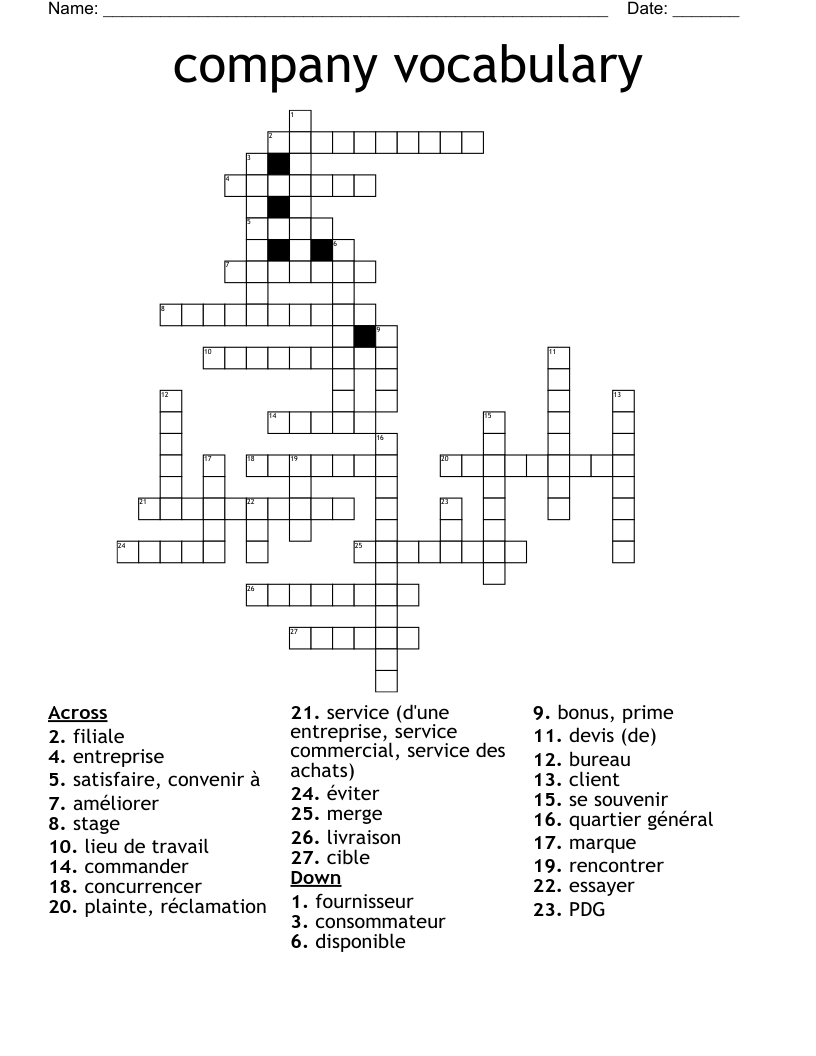 company vocabulary Crossword