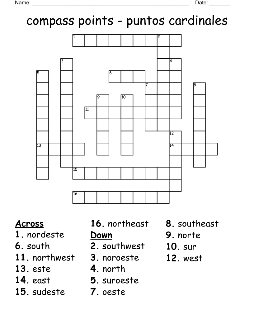 compass points - puntos cardinales Crossword