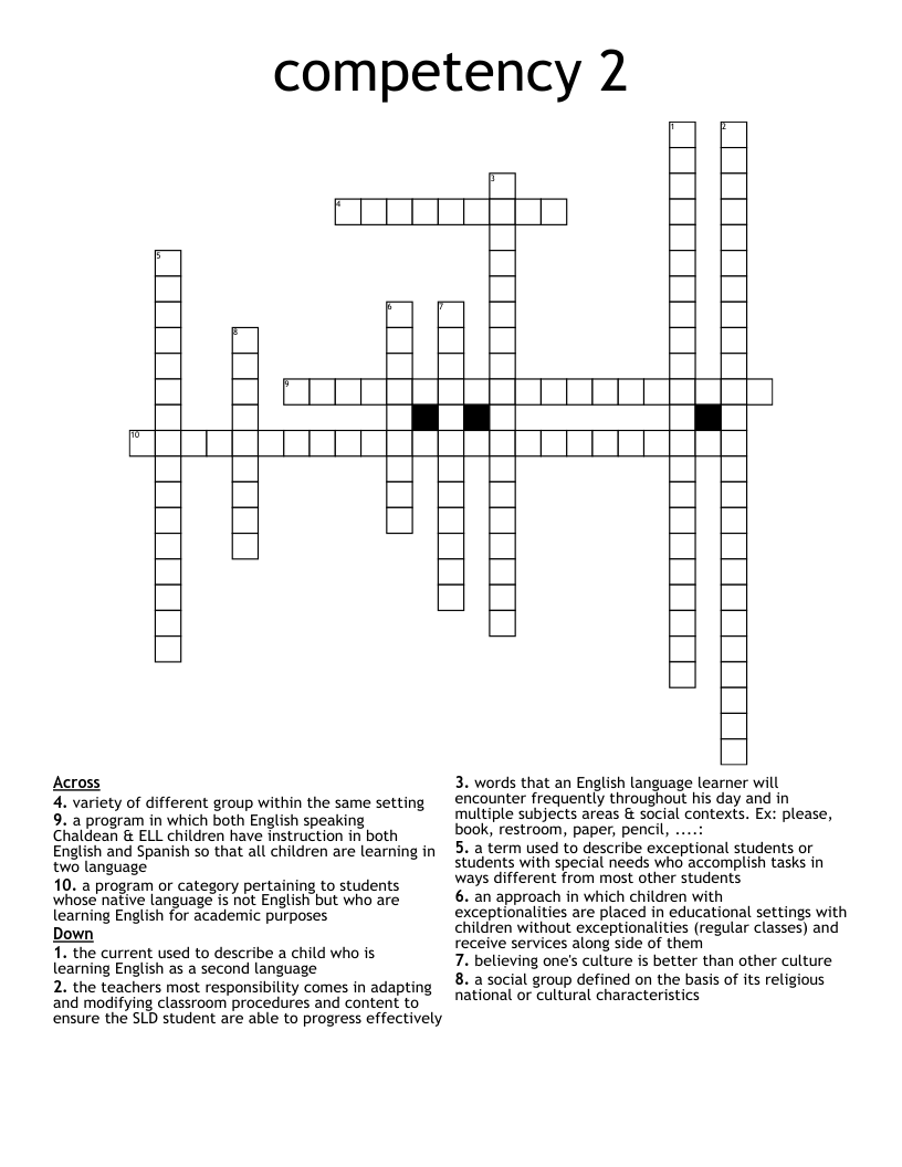 competency 2 Crossword