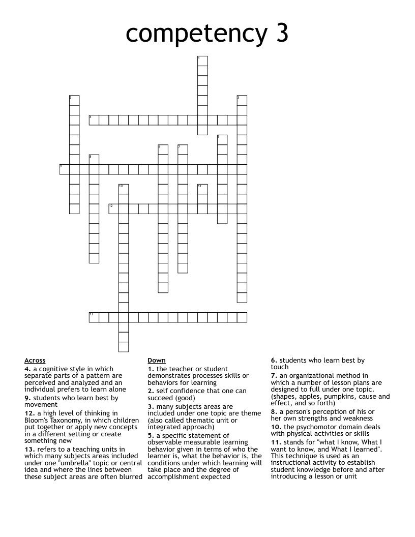 competency 3  Crossword
