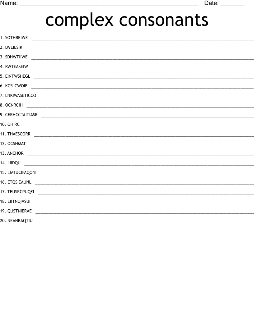 complex consonants Word Scramble