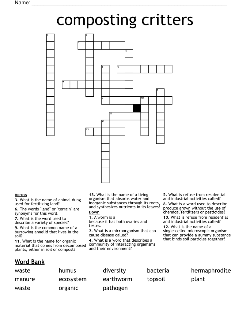 composting critters Crossword