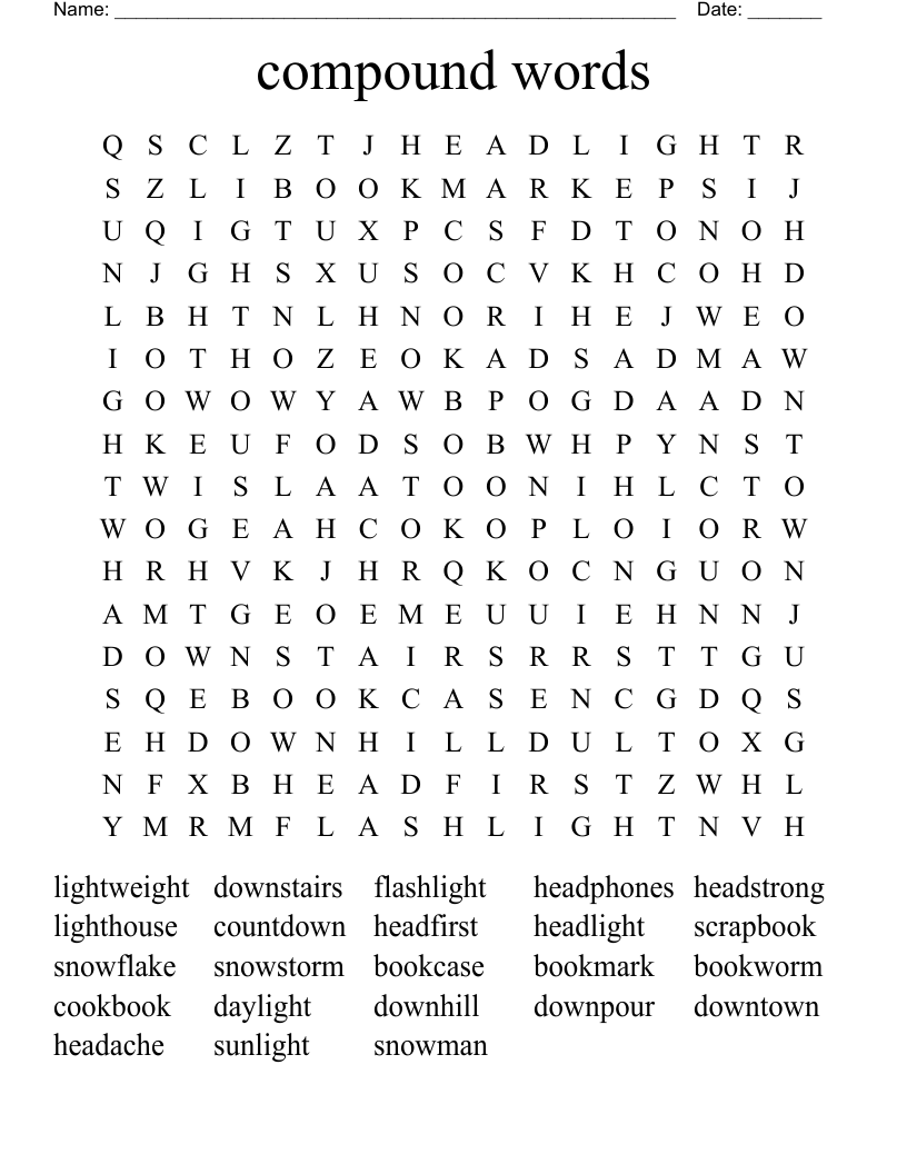 compound words Word Search