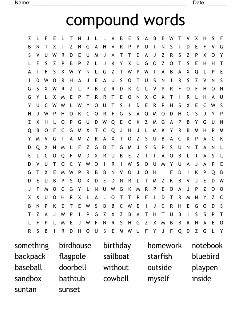 compound words Word Search