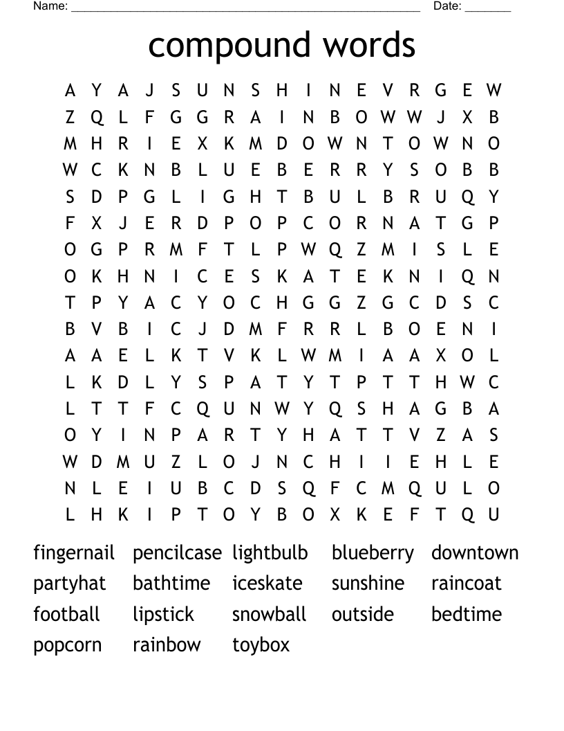 compound words Word Search