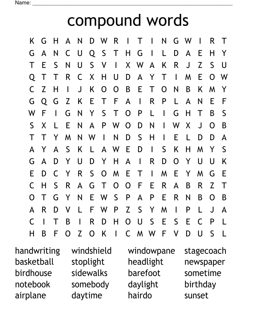 compound words Word Search