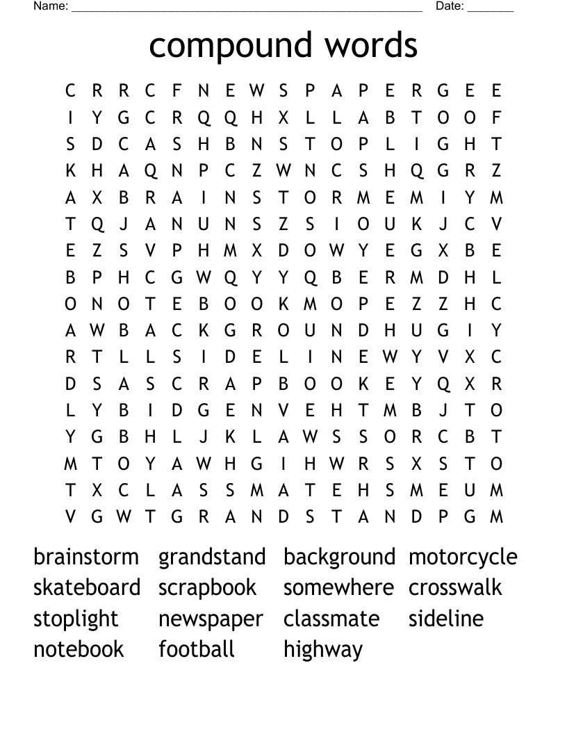 compound words Word Search