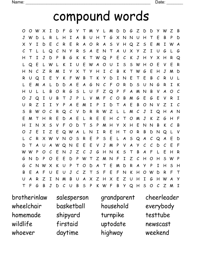 compound words Word Search
