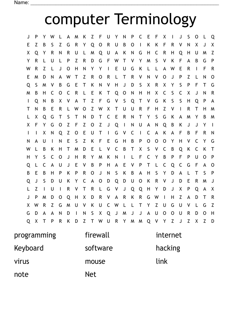 computer Terminology Word Search